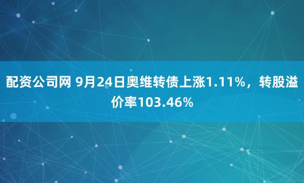 配资公司网 9月24日奥维转债上涨1.11%，转股溢价率103.46%